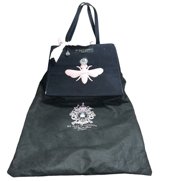 My Flat In London pink Queen bee black tote with original bag it came in - Picture 2 of 15